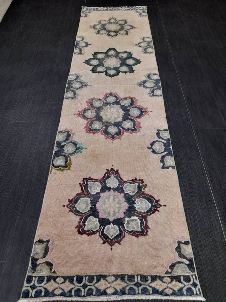 Beige Turkish Runner Rug 2' 8" x 10' 4" Hand-Knotted field