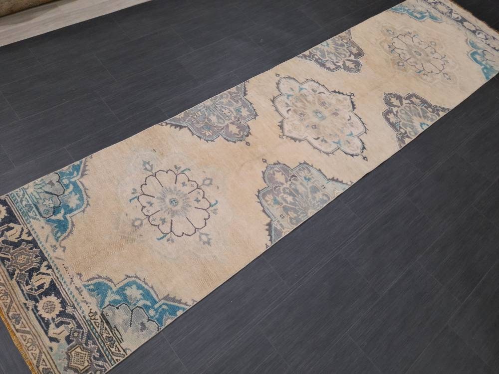 Beige Turkish Runner Rug 2' 9" x 11' 3" Hand-Knotted