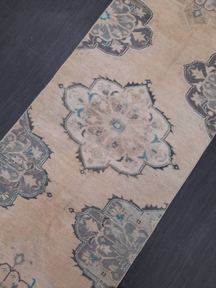 Beige Turkish Runner Rug 2' 9" x 11' 3" Hand-Knotted reverse