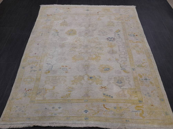 Beige Turkish Runner Rug 5' x 6' 2" Hand-Knotted