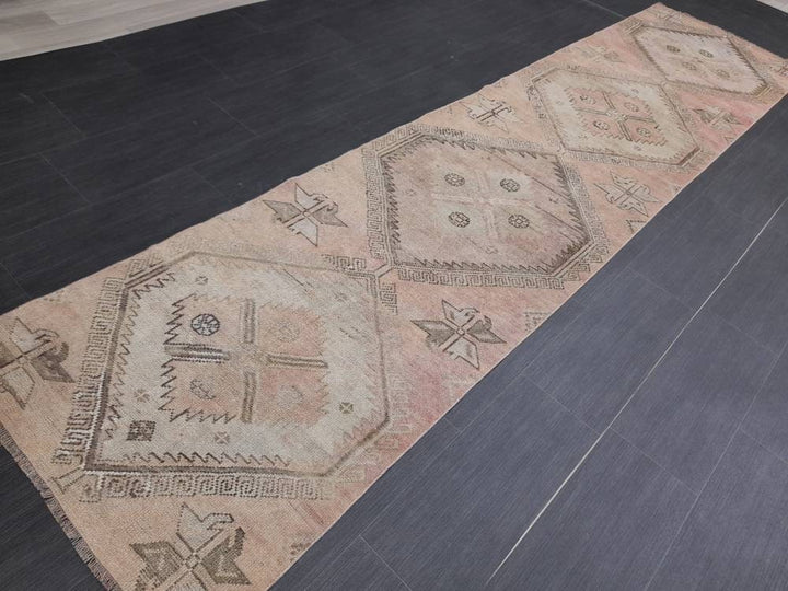 Beige Turkish Runner Rug 2' 6" x 10' 3" Hand-Knotted reverse
