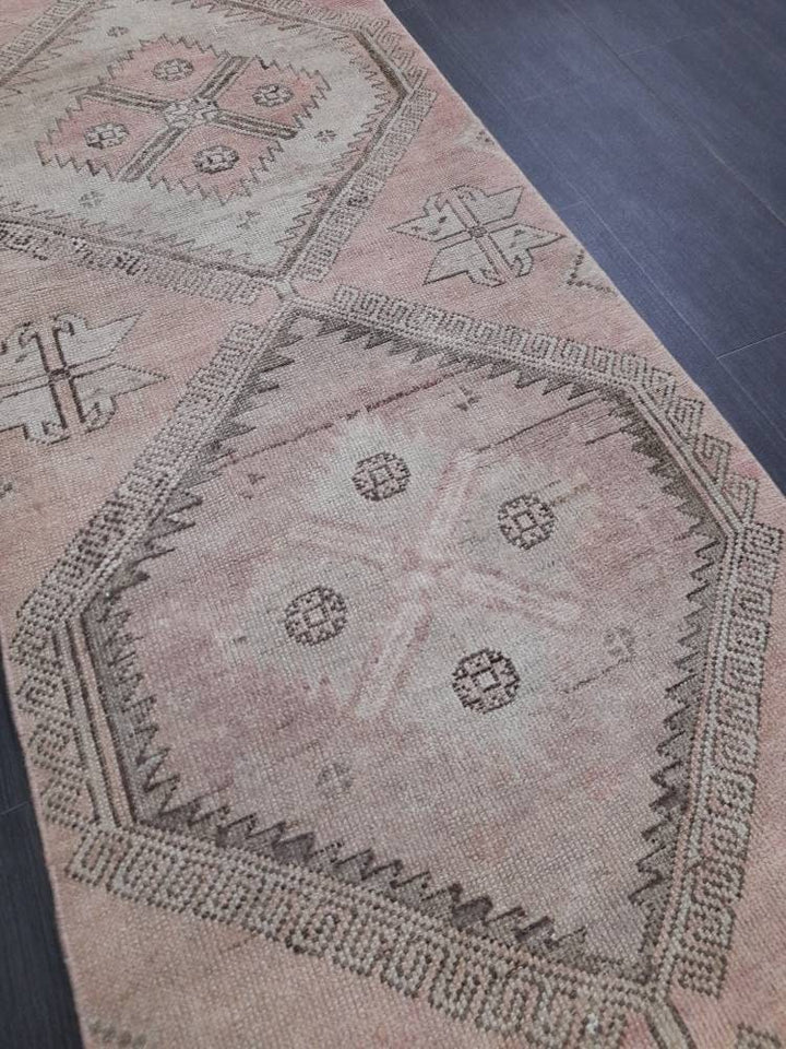 Beige Turkish Runner Rug 2' 6" x 10' 3" Hand-Knotted texture