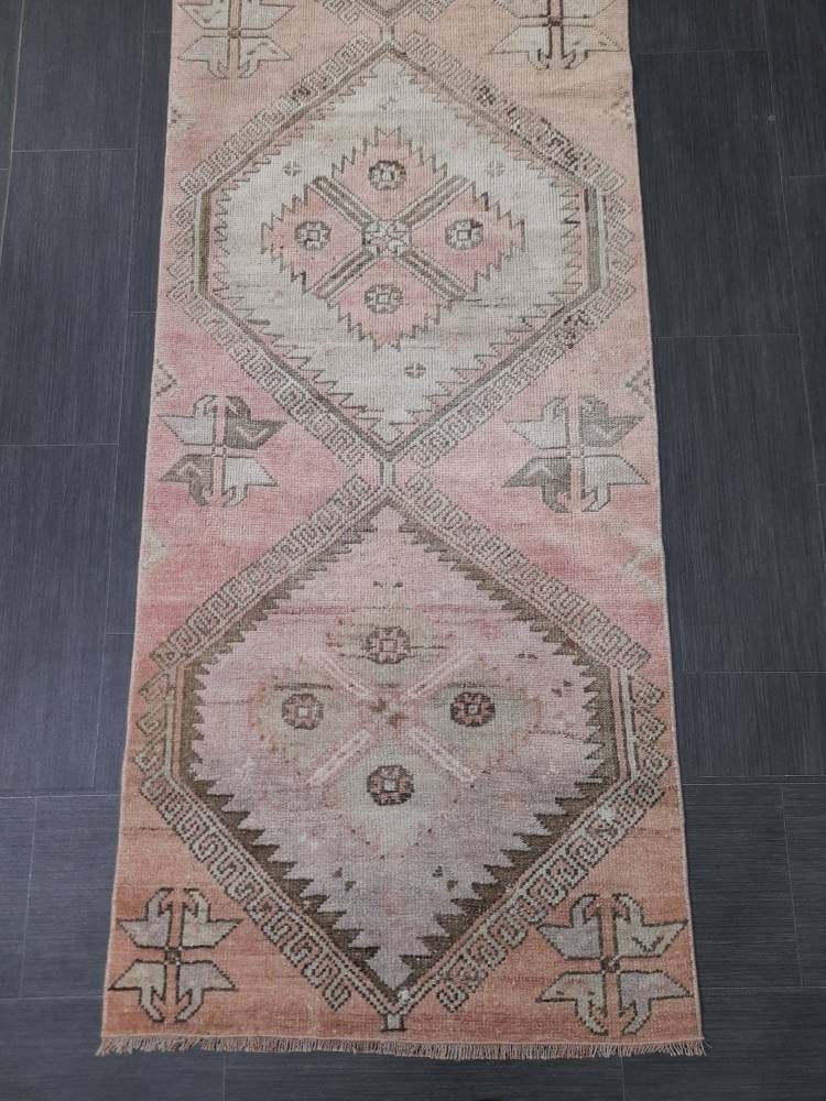 Beige Turkish Runner Rug 2' 6" x 10' 3" Hand-Knotted field