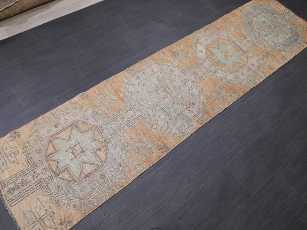 Beige Turkish Runner Rug 2' 6" x 10' Hand-Knotted close-up