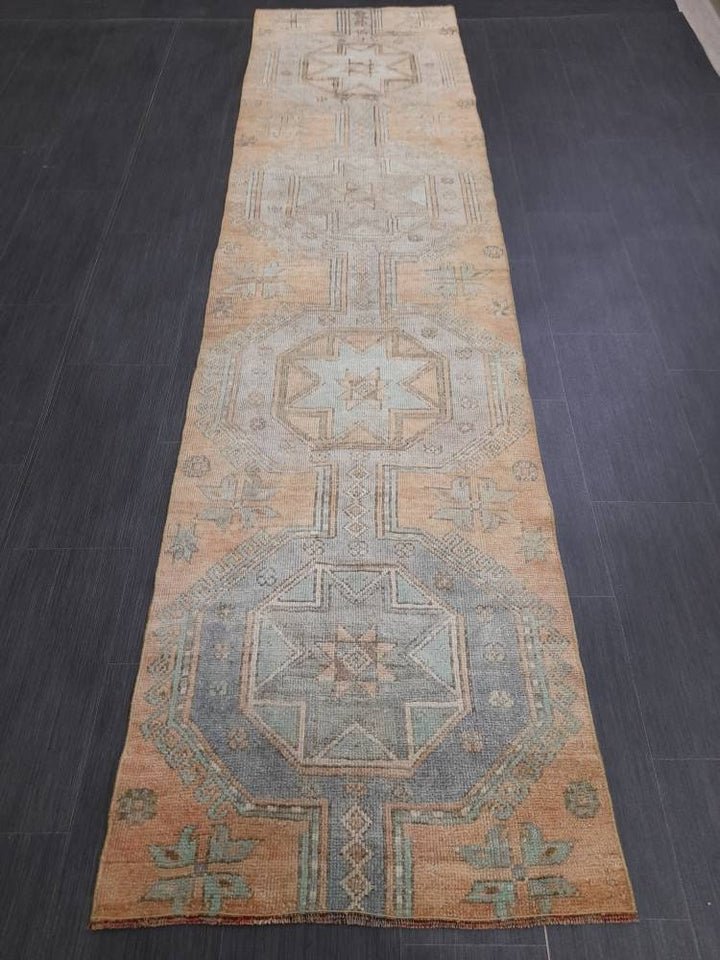 Beige Turkish Runner Rug 2' 6" x 10' Hand-Knotted reverse