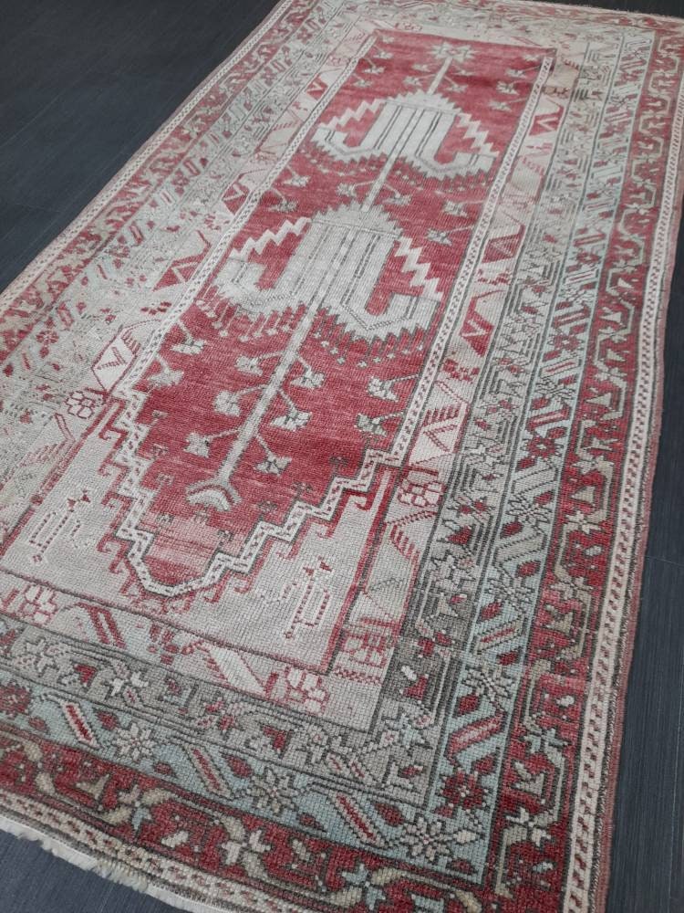 Beige Turkish Runner Rug 3' 5" x 6' 8" Hand-Knotted close-up
