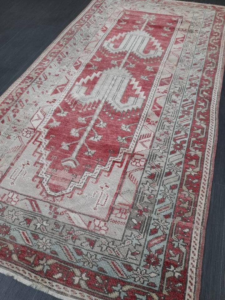 Beige Turkish Runner Rug 3' 5" x 6' 8" Hand-Knotted close-up