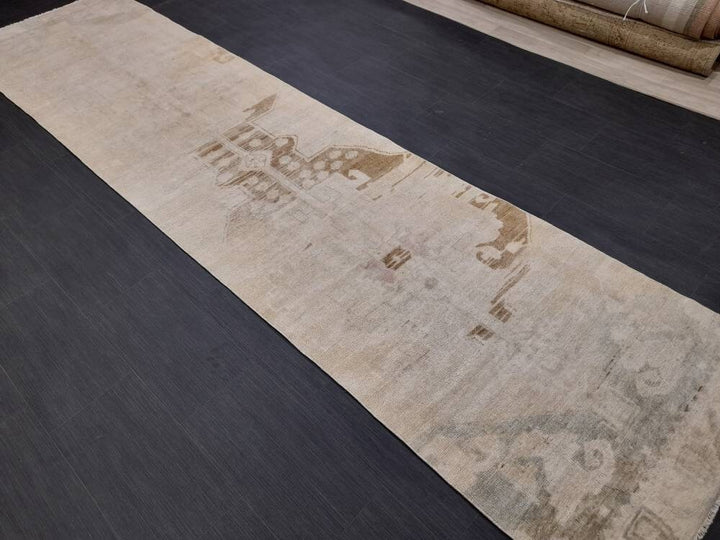 Beige Turkish Runner Rug 2' 11" x 11' 9" Hand-Knotted close-up