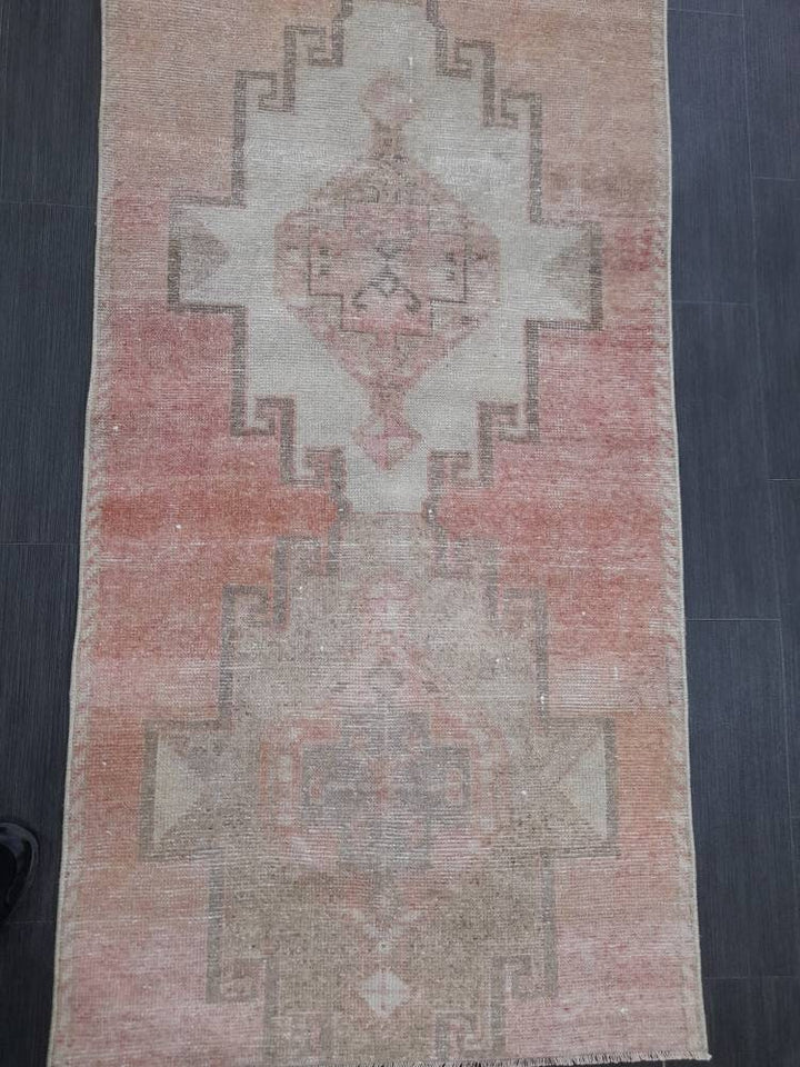 Beige Turkish Runner Rug 2' 10" x 10' 6" Hand-Knotted reverse