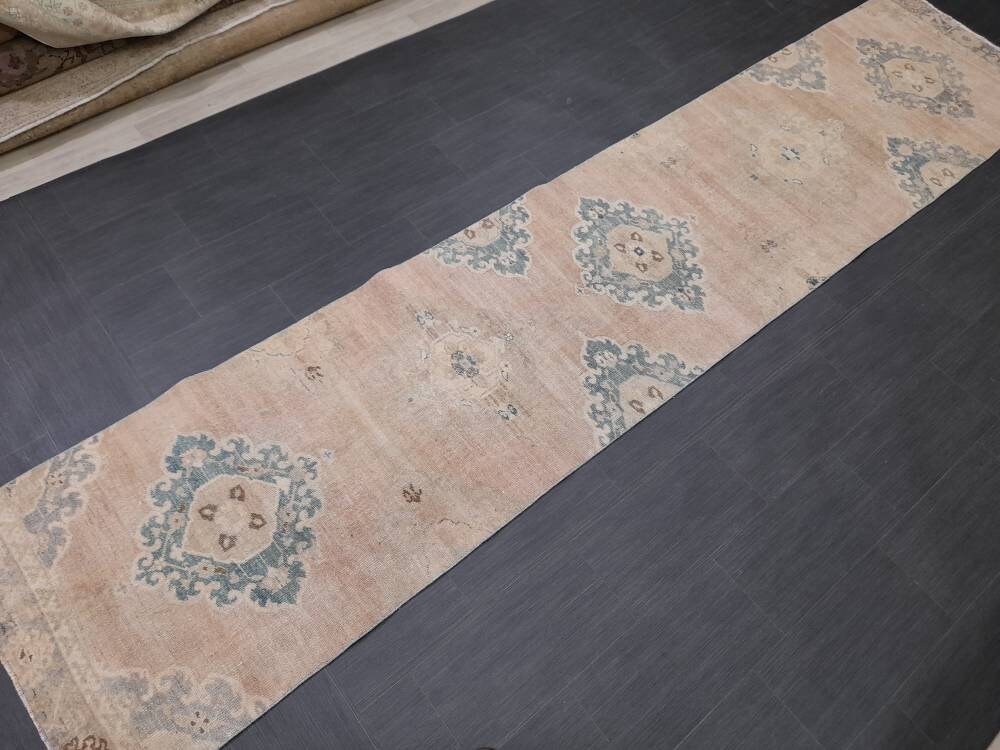 Tan Turkish Runner Rug 2' 10" x 13' 1" Hand-Knotted detail
