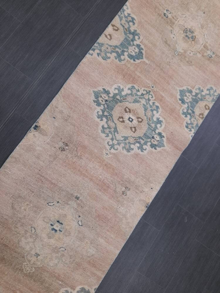 Tan Turkish Runner Rug 2' 10" x 13' 1" Hand-Knotted field