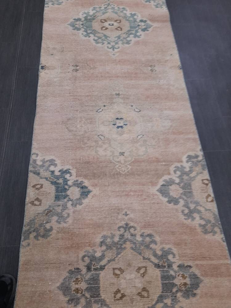 Tan Turkish Runner Rug 2' 10" x 13' 1" Hand-Knotted texture