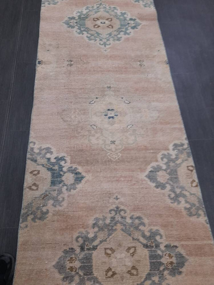 Tan Turkish Runner Rug 2' 10" x 13' 1" Hand-Knotted texture