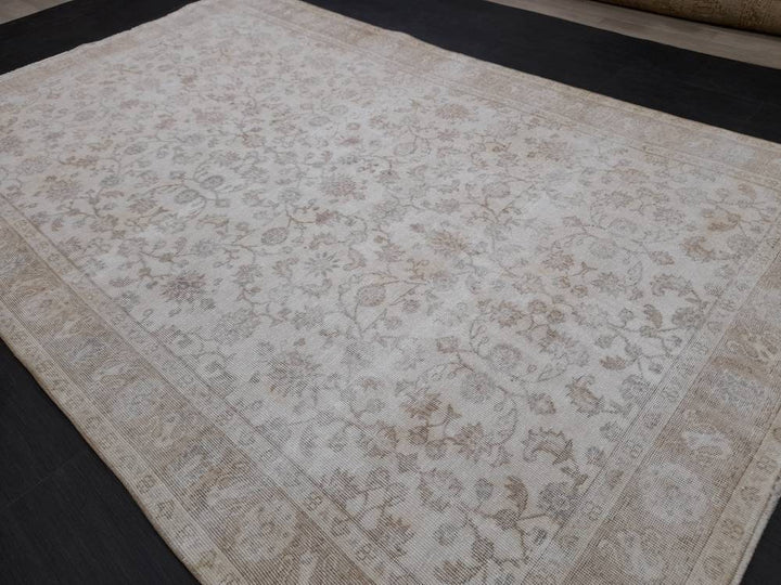 Beige Turkish Oushak Rug 6' 3" x 10' 2" Hand-Knotted