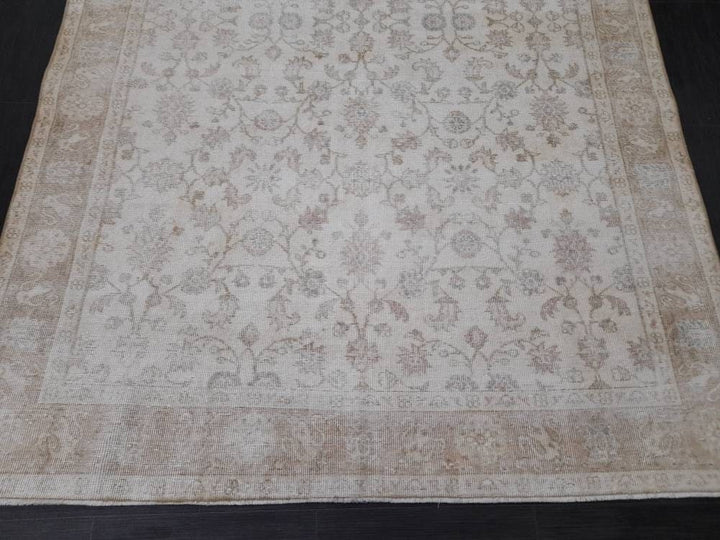 Beige Turkish Oushak Rug 6' 3" x 10' 2" Hand-Knotted field