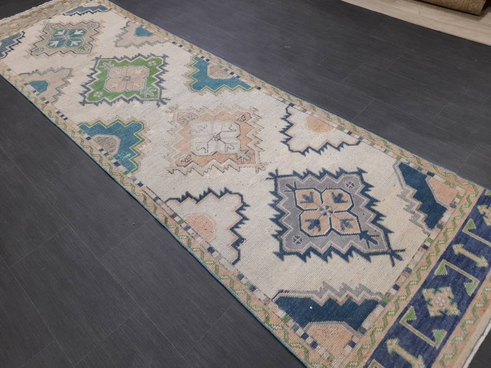 Beige Turkish Runner Rug 3' 1" x 10' 9" Hand-Knotted