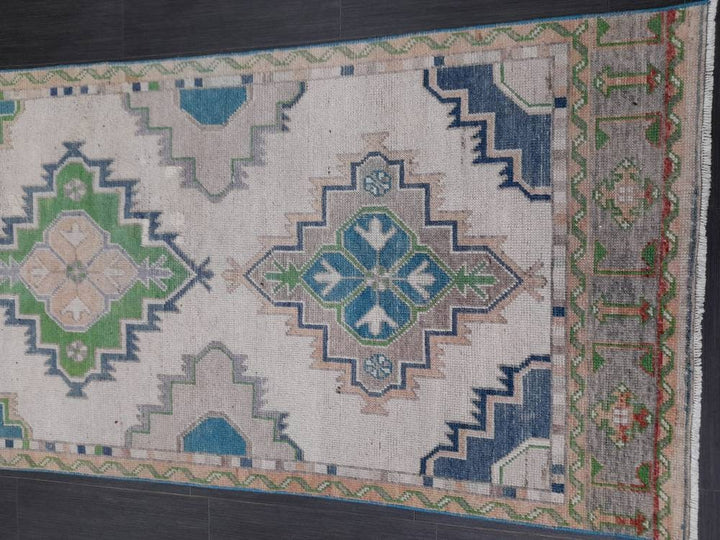 Beige Turkish Runner Rug 3' 1" x 10' 9" Hand-Knotted texture