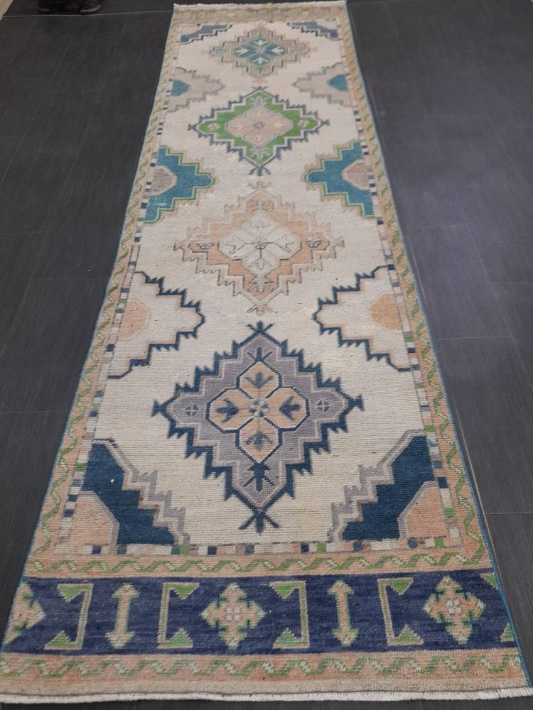 Beige Turkish Runner Rug 3' 1" x 10' 9" Hand-Knotted view 9