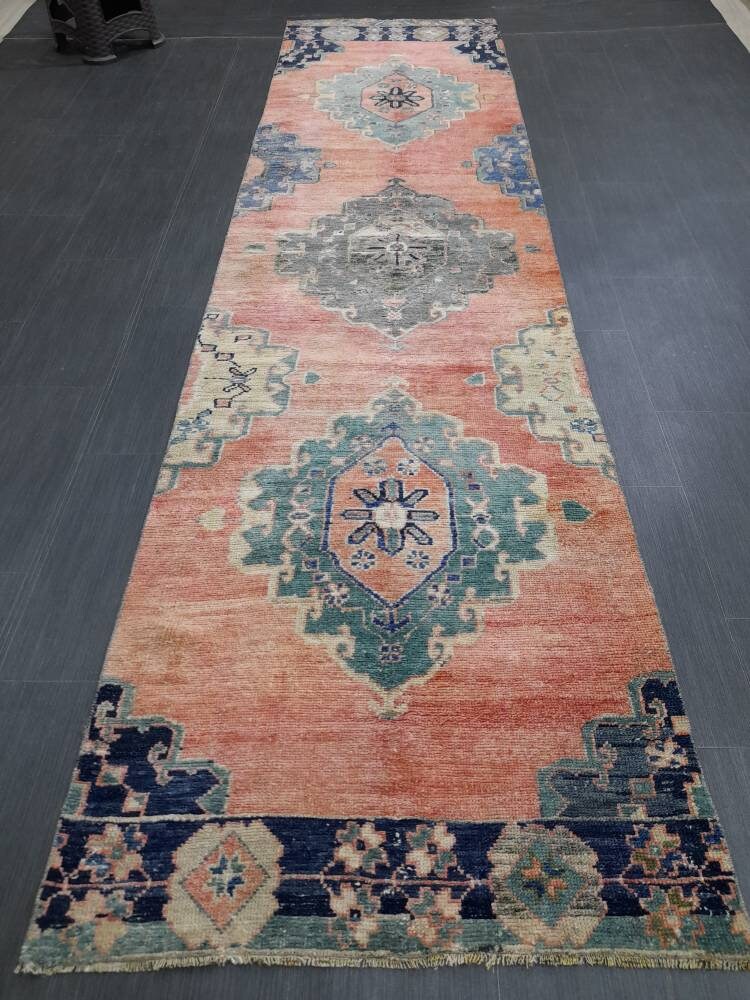 Beige Turkish Runner Rug 2' 5" x 11' 1" Hand-Knotted border