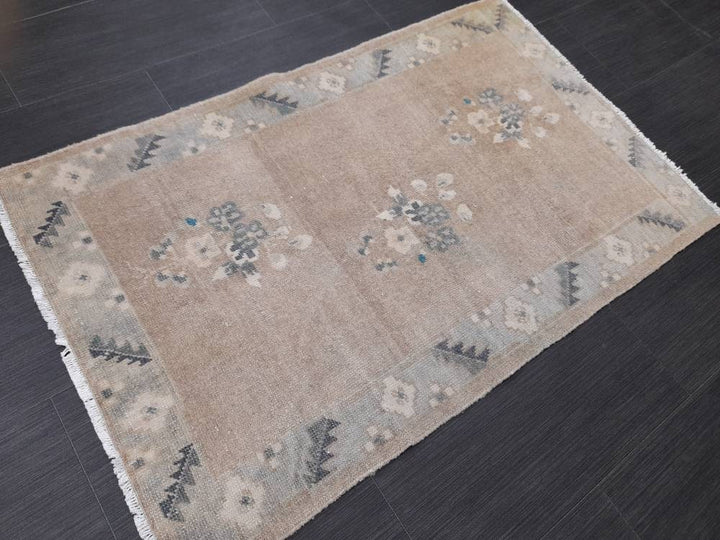 Beige Turkish Runner Rug 2' 3" x 3' 8" Hand-Knotted