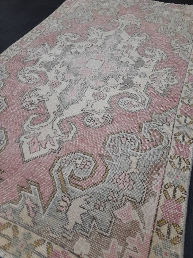 Red Turkish Vintage Rug 4' 2" x 7' Hand-Knotted reverse
