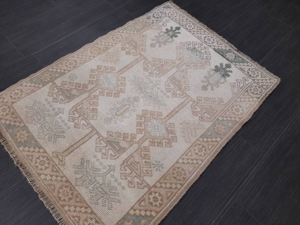 Beige Turkish Runner Rug 2' 5" x 3' 3" Hand-Knotted