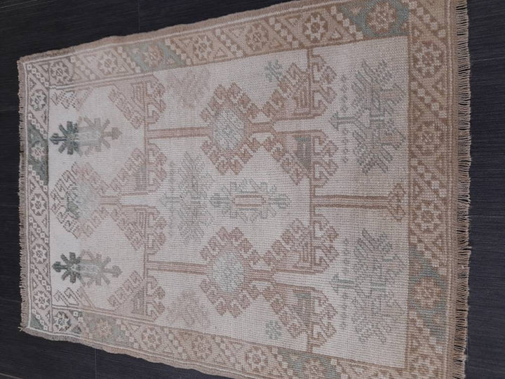 Beige Turkish Runner Rug 2' 5" x 3' 3" Hand-Knotted field