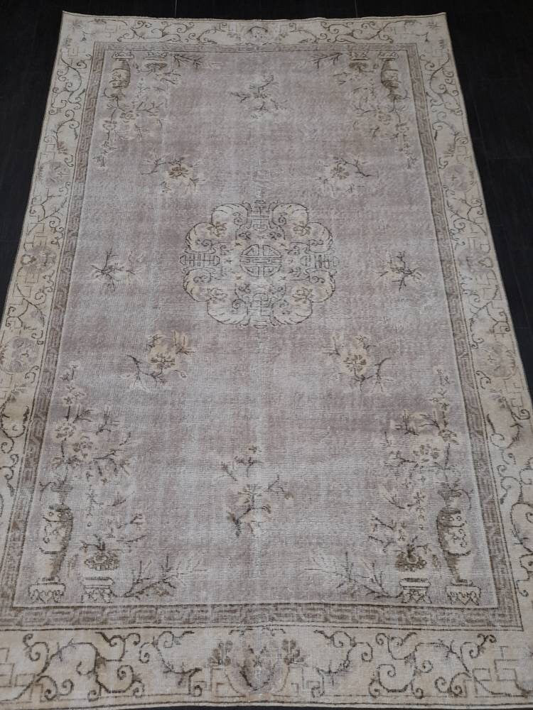 Rust Turkish Runner Rug 6' 6" x 10' Hand-Knotted close-up