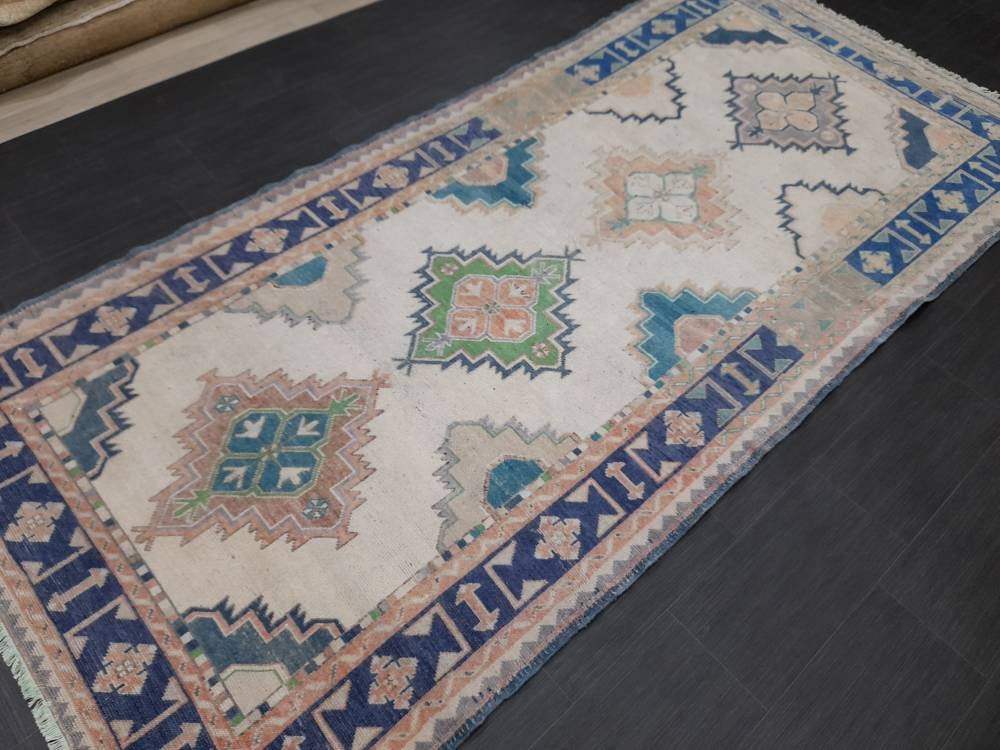 Beige Turkish Runner Rug 4' 11" x 10' 4" Hand-Knotted