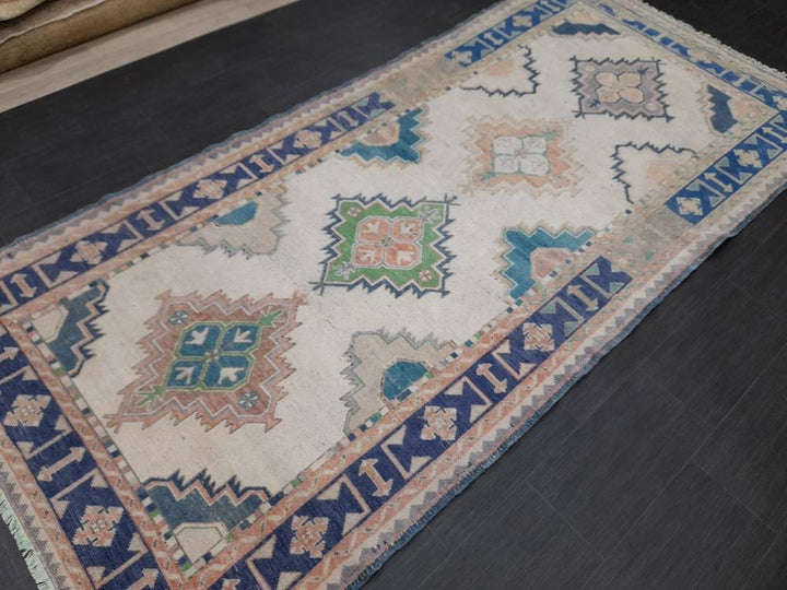 Beige Turkish Runner Rug 4' 11" x 10' 4" Hand-Knotted