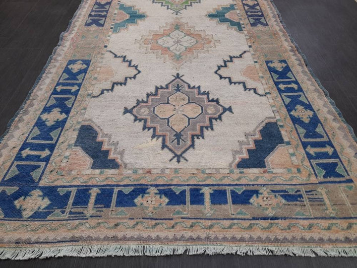 Beige Turkish Runner Rug 4' 11" x 10' 4" Hand-Knotted close-up