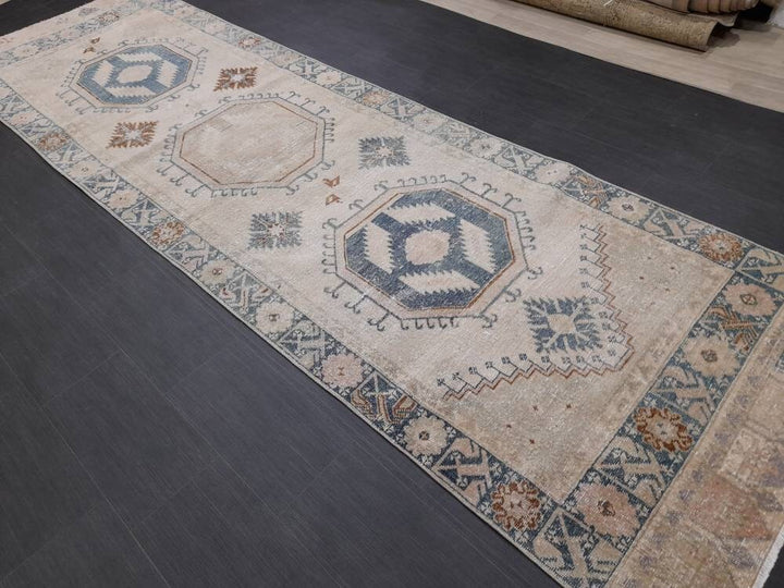 Beige Turkish Runner Rug 3' 10" x 13' Hand-Knotted
