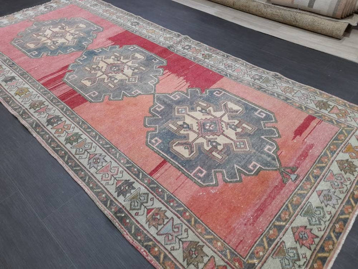 Beige Turkish Runner Rug 4' 10" x 11' Hand-Knotted