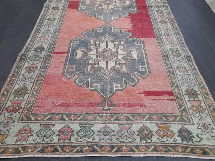 Beige Turkish Runner Rug 4' 10" x 11' Hand-Knotted reverse