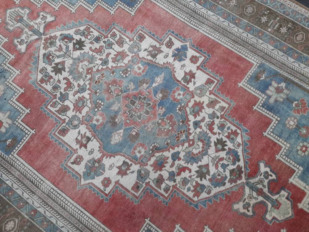 Red Turkish Oushak Rug 6' 6" x 10' 1" Hand-Knotted reverse