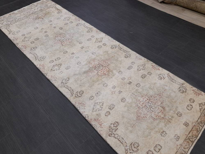 Beige Turkish Runner Rug 2' 9" x 8' 6" Hand-Knotted