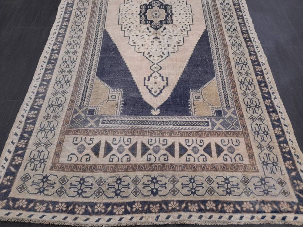 Blue Turkish Runner Rug 3' 11" x 7' 5" Hand-Knotted | No. WR71294