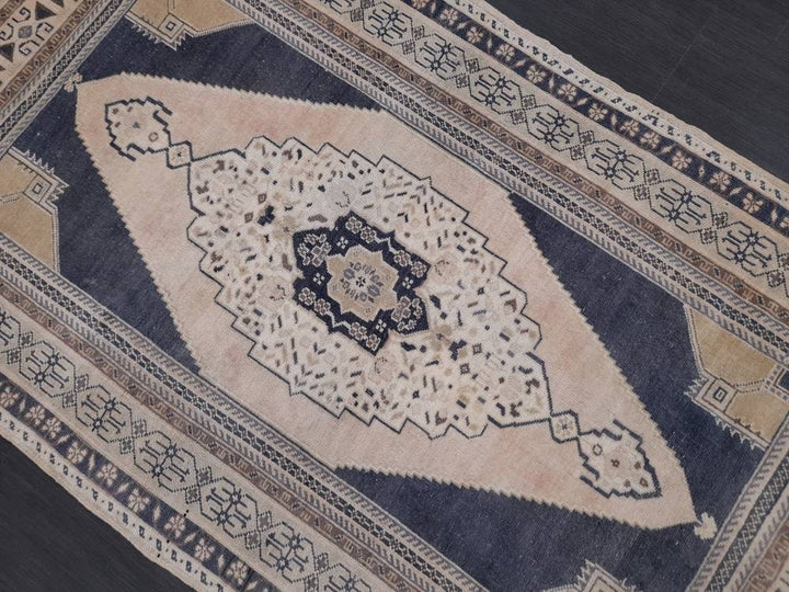 Blue Turkish Runner Rug 3' 11" x 7' 5" Hand-Knotted | No. WR71294