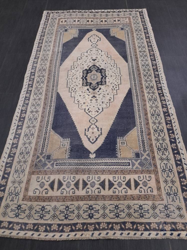 Blue Turkish Runner Rug 3' 11" x 7' 5" Hand-Knotted | No. WR71294