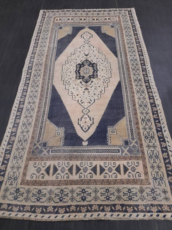 Blue Turkish Runner Rug 3' 11" x 7' 5" Hand-Knotted | No. WR71294
