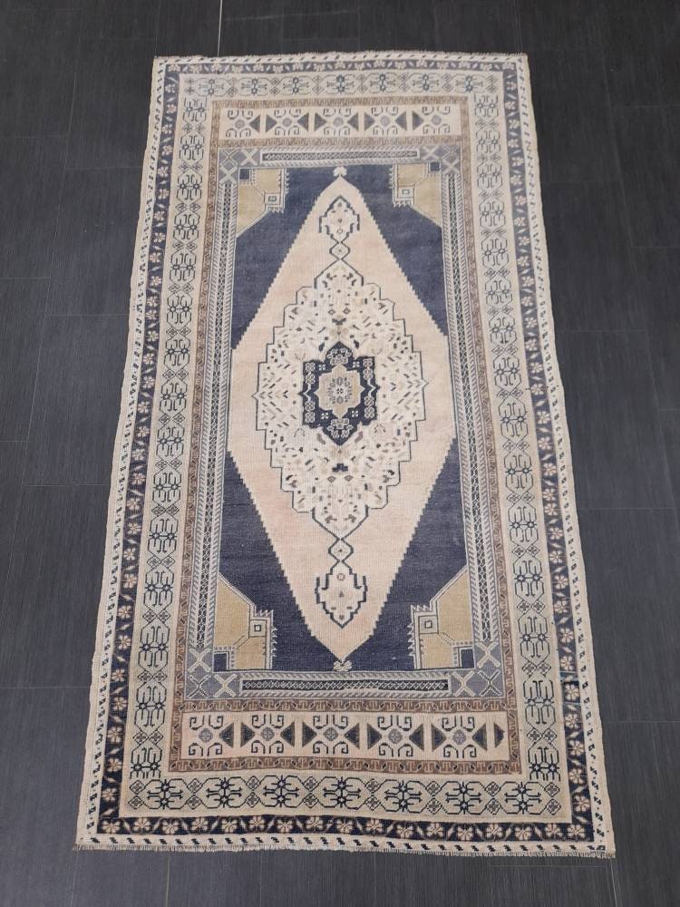 Blue Turkish Runner Rug 3' 11" x 7' 5" Hand-Knotted | No. WR71294