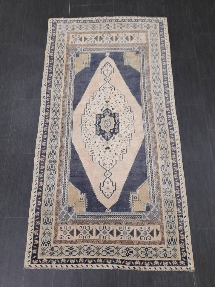 Blue Turkish Runner Rug 3' 11" x 7' 5" Hand-Knotted | No. WR71294