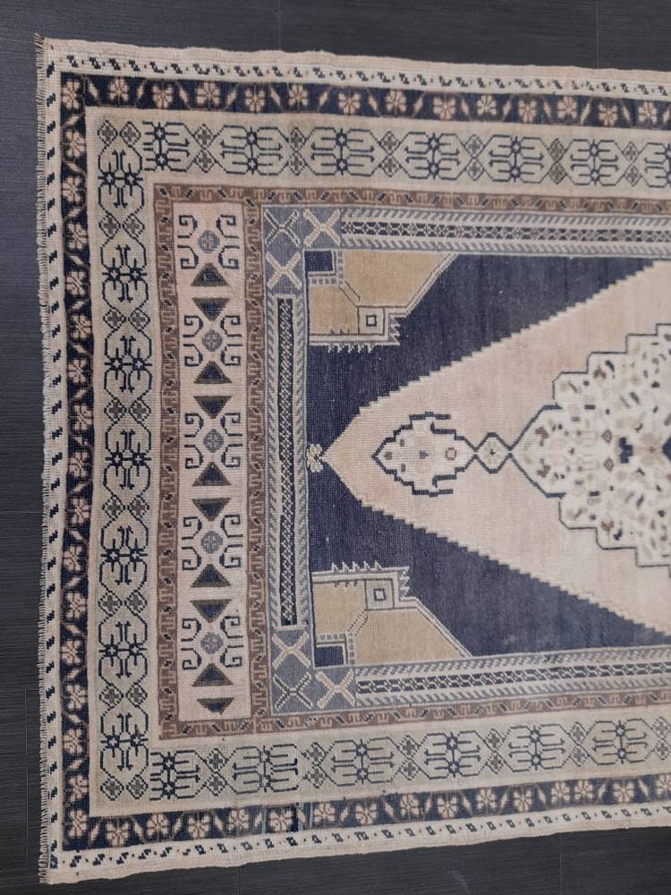 Blue Turkish Runner Rug 3' 11" x 7' 5" Hand-Knotted | No. WR71294