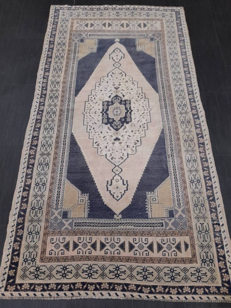 Blue Turkish Runner Rug 3' 11" x 7' 5" Hand-Knotted | No. WR71294