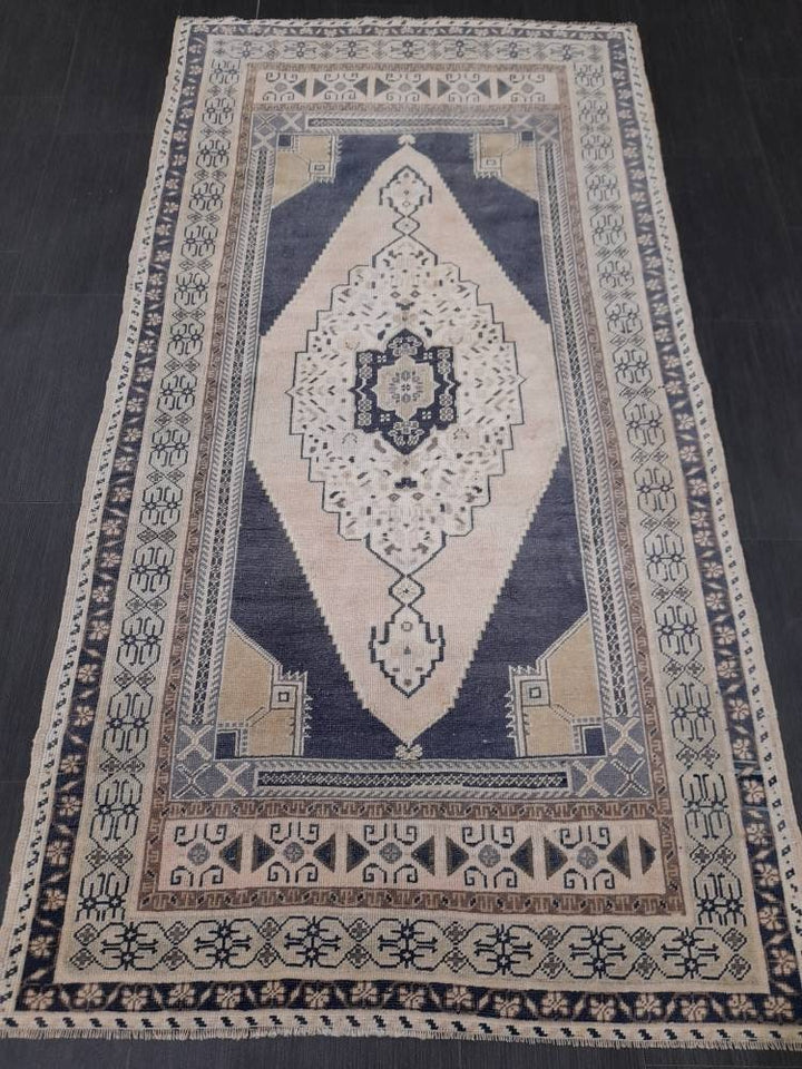 Blue Turkish Runner Rug 3' 11" x 7' 5" Hand-Knotted | No. WR71294