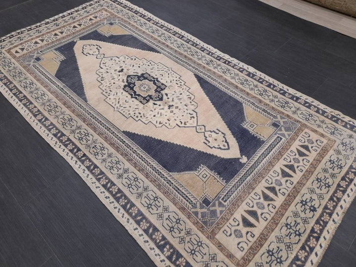 Blue Turkish Runner Rug 3' 11" x 7' 5" Hand-Knotted | No. WR71294