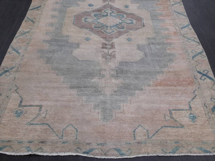 Beige Turkish Runner Rug 5' 1" x 10' 9" Hand-Knotted field