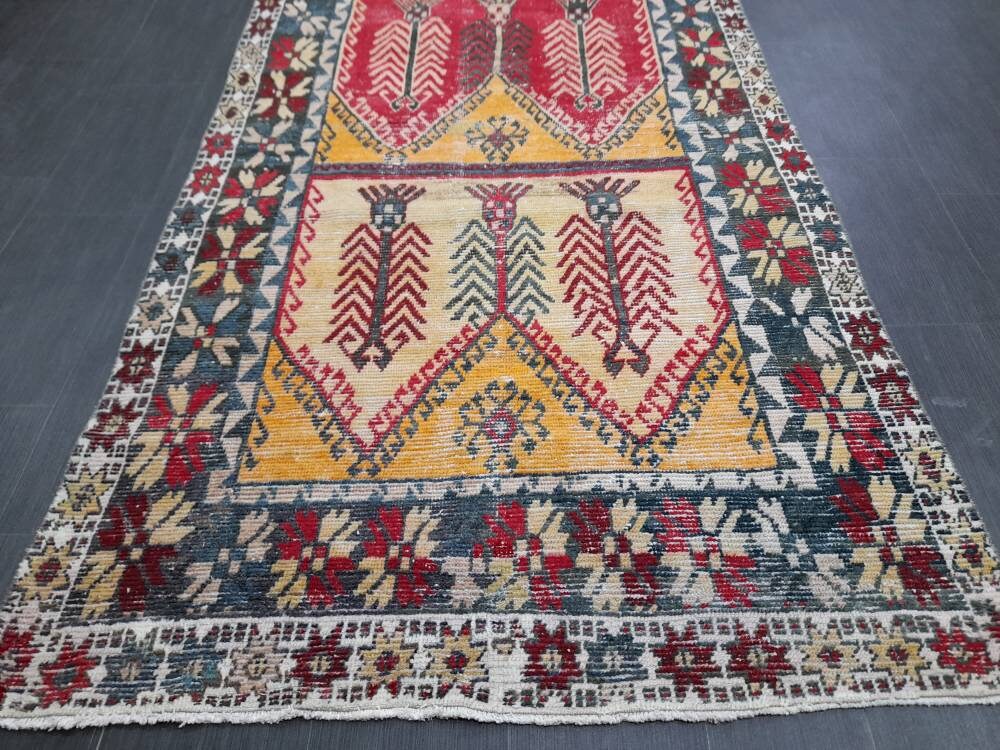 Rust Turkish Runner Rug 4' 6" x 12' 9" Hand-Knotted border