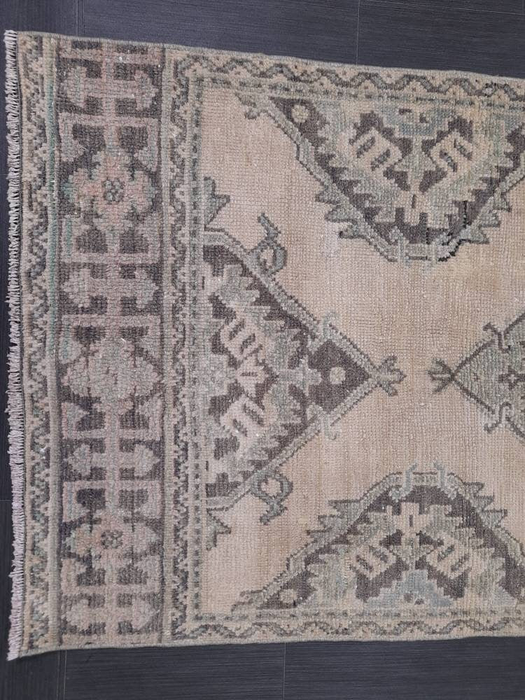 Beige Turkish Runner Rug 3' 1" x 10' 10" Hand-Knotted texture