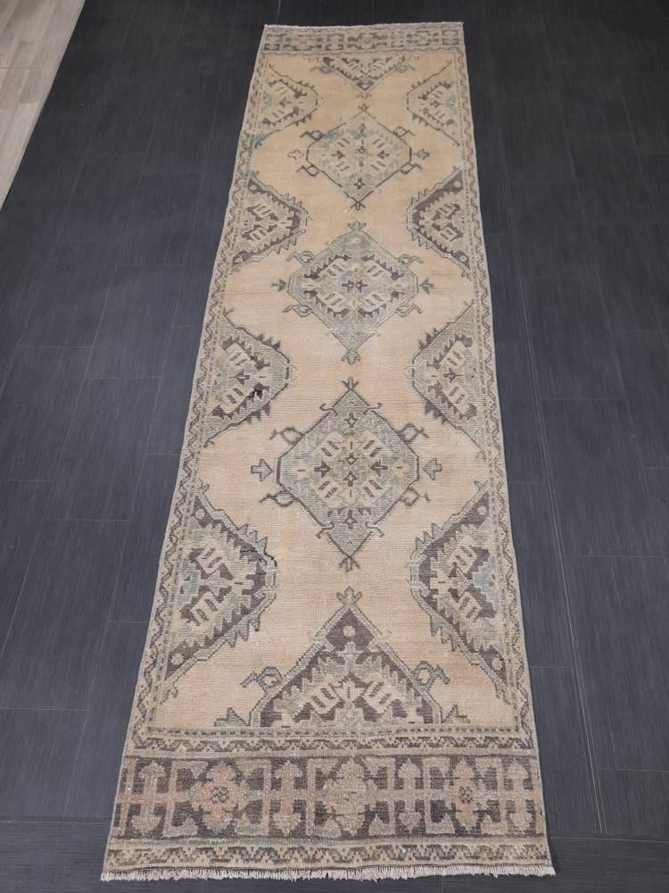 Beige Turkish Runner Rug 3' 1" x 10' 10" Hand-Knotted detail